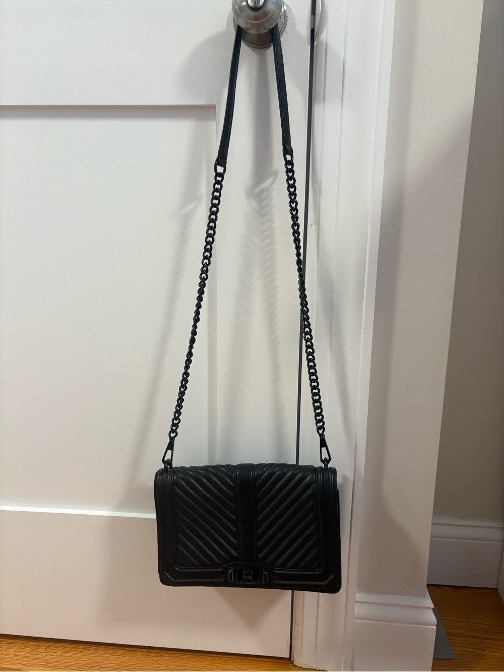 Rebecca Minkoff Black Quilted Chevron Shoulder Bag with Chain Strap